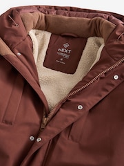 Rust Brown Borg Lined Shower Resistant Hooded Parka Jacket - Image 5 of 14