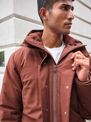 Rust Brown Borg Lined Shower Resistant Hooded Parka Jacket - Image 6 of 14