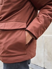Rust Brown Borg Lined Shower Resistant Hooded Parka Jacket - Image 7 of 14