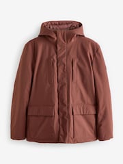 Rust Brown Borg Lined Shower Resistant Hooded Parka Jacket - Image 9 of 14