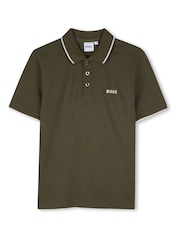 Verde - Tricou polo din țesătură pichet din bumbac cu mânecă scurtă Boss - Imaginea 1 din 3