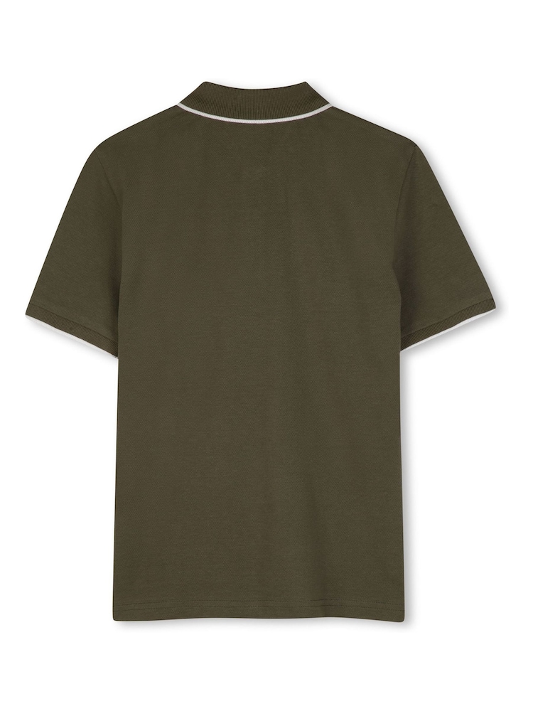 Verde - Tricou polo din țesătură pichet din bumbac cu mânecă scurtă Boss - Imaginea 2 din 3