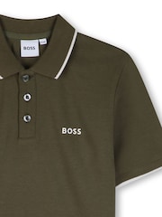 Verde - Tricou polo din țesătură pichet din bumbac cu mânecă scurtă Boss - Imaginea 3 din 3