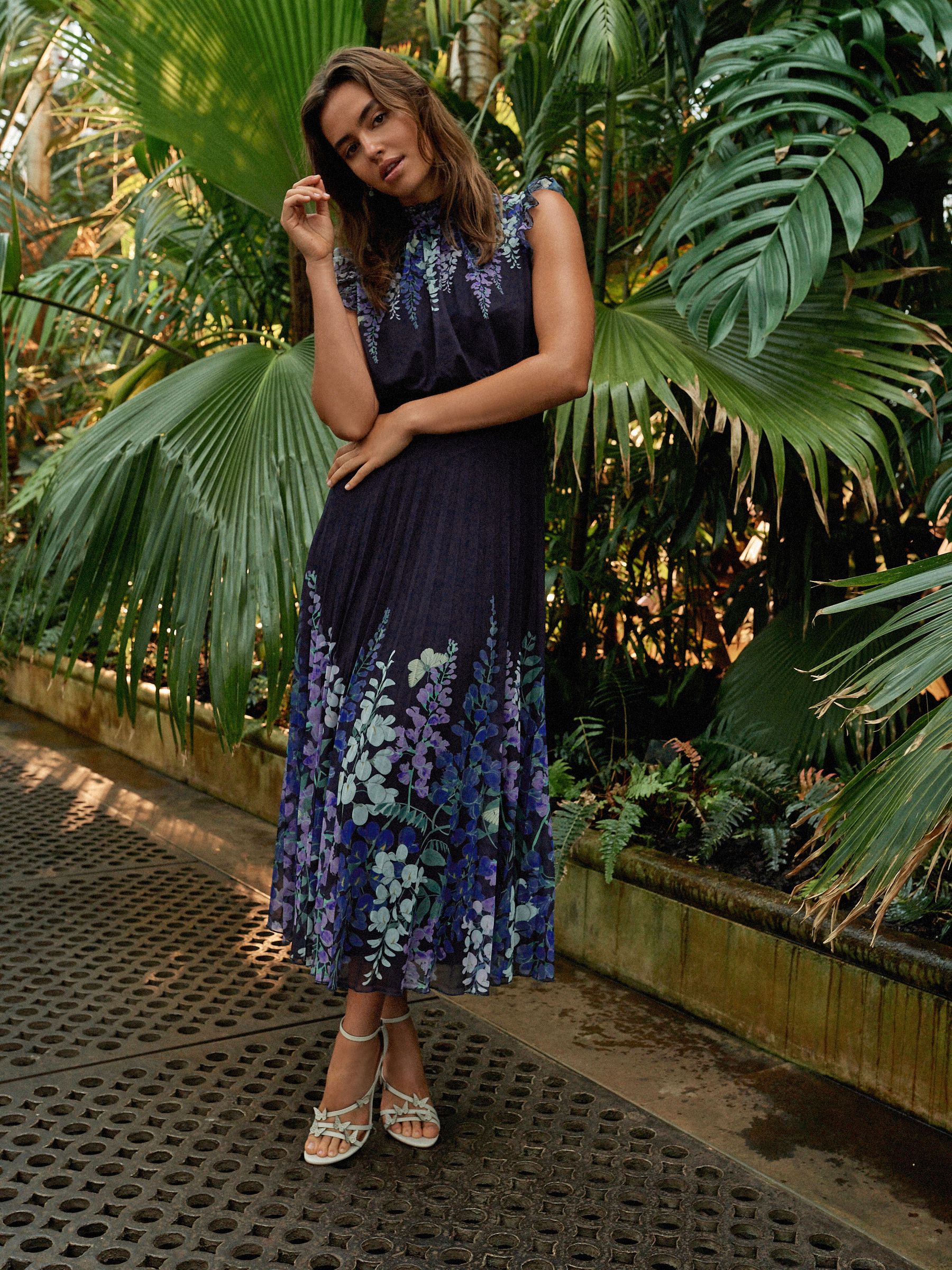 Buy Navy and Purple Floral Kew Collection Mesh Pleated Ruffle Dress from Next South Africa