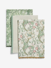Clarke and Clarke Sage Green/Natural Linen/Blush Pink William Morris Designs 100% Cotton Tea Towels Set 3 - Image 2 of 2