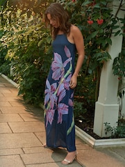 Navy and Pink Floral Kew Collection Strappy Slip Dress - Image 1 of 8
