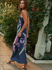 Navy and Pink Floral Kew Collection Strappy Slip Dress - Image 2 of 8