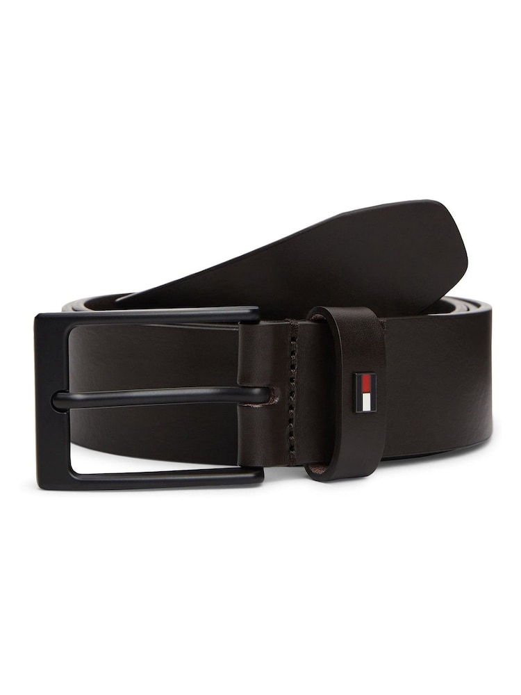 Tommy Hilfiger Brown Enamel Flag Rectangular Buckle Leather Belt - Image 1 of 4