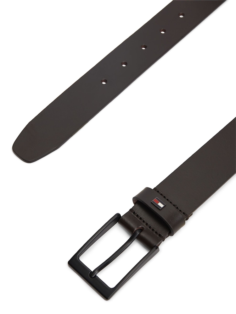 Tommy Hilfiger Brown Enamel Flag Rectangular Buckle Leather Belt - Image 2 of 4