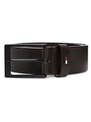 Tommy Hilfiger Brown Enamel Flag Rectangular Buckle Leather Belt - Image 4 of 4