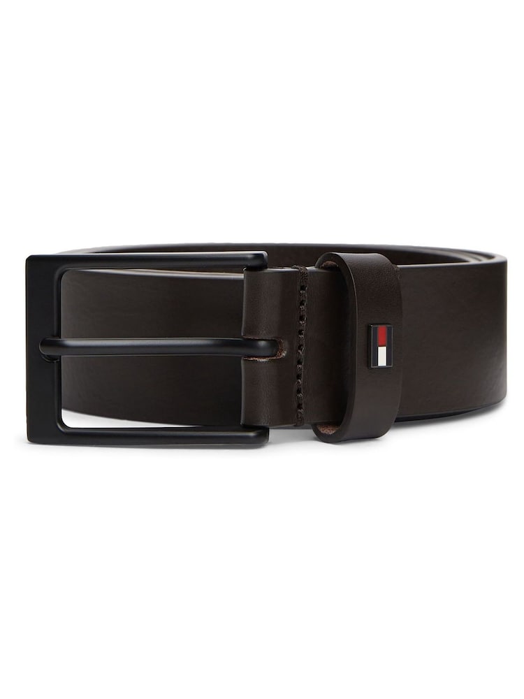Tommy Hilfiger Brown Enamel Flag Rectangular Buckle Leather Belt - Image 4 of 4