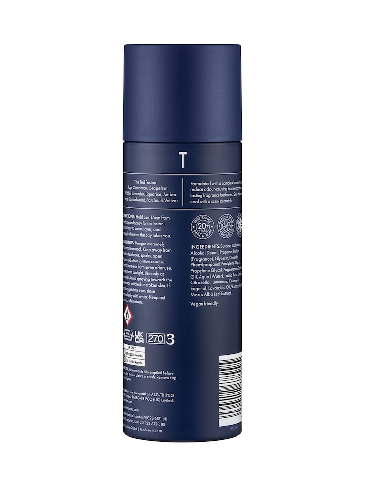 Ted Baker Fusion Electric Body Spray Deodorant 200ml - Image 2 of 2 Ted Baker Fusion Electric Body Spray Deodorant 200ml - Image 2 of 2