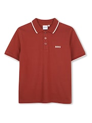 Roșu - Tricou polo din țesătură pichet din bumbac cu mânecă scurtă Boss - Imaginea 1 din 3