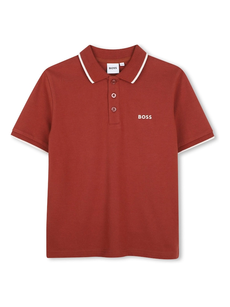 Roșu - Tricou polo din țesătură pichet din bumbac cu mânecă scurtă Boss - Imaginea 1 din 3