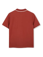 Roșu - Tricou polo din țesătură pichet din bumbac cu mânecă scurtă Boss - Imaginea 2 din 3
