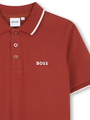 Roșu - Tricou polo din țesătură pichet din bumbac cu mânecă scurtă Boss - Imaginea 3 din 3