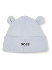 BOSS Blue Embroidered Knitted Beanie Hat and Boots Set of 2 (6-9mths) - Image 2 of 4