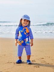JoJo Maman Bébé Blue Stripe UPF 50 2-Piece Sun Protection Suit - Image 1 of 7