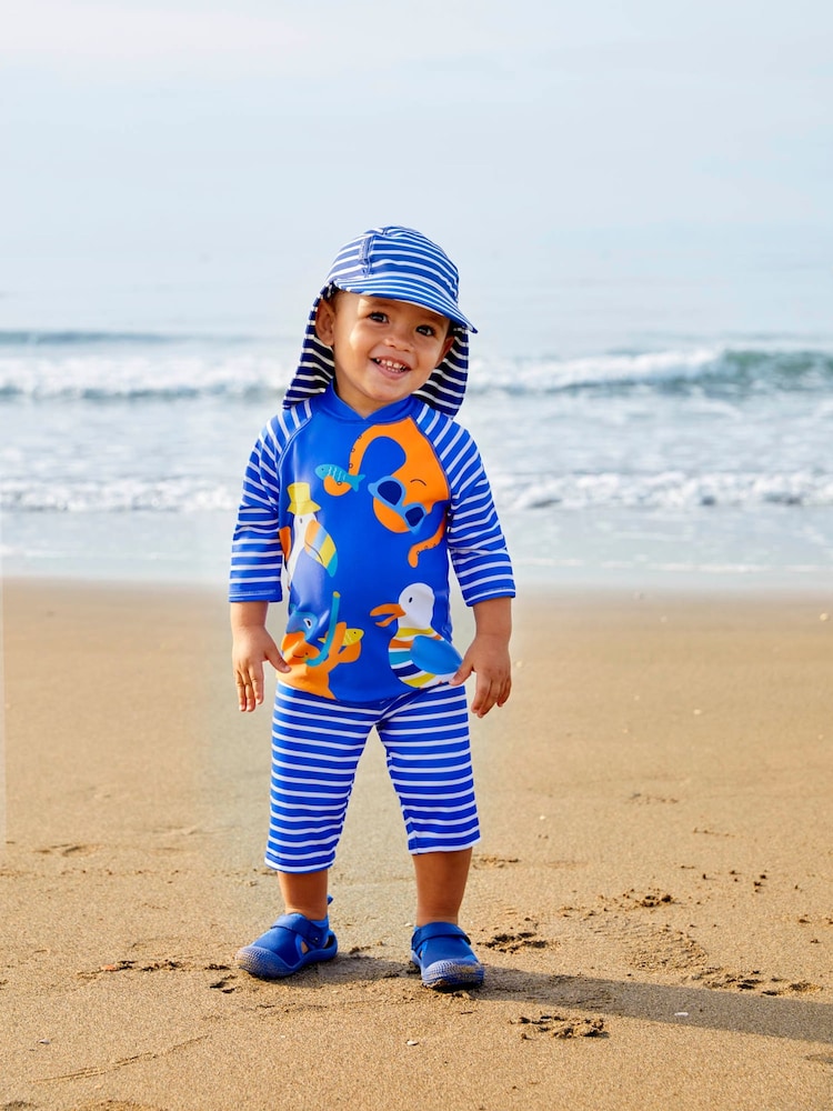 JoJo Maman Bébé Blue Stripe UPF 50 2-Piece Sun Protection Suit - Image 1 of 7