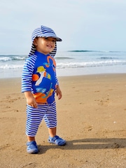 JoJo Maman Bébé Blue Stripe UPF 50 2-Piece Sun Protection Suit - Image 2 of 7