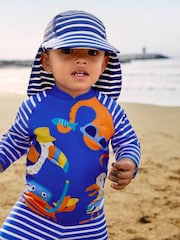 JoJo Maman Bébé Blue Stripe UPF 50 2-Piece Sun Protection Suit - Image 3 of 7