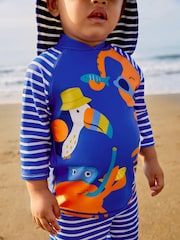 JoJo Maman Bébé Blue Stripe UPF 50 2-Piece Sun Protection Suit - Image 4 of 7