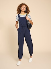 White Stuff Navy Blue 100% Cotton Jersey Daphne Dungarees - Image 1 of 7