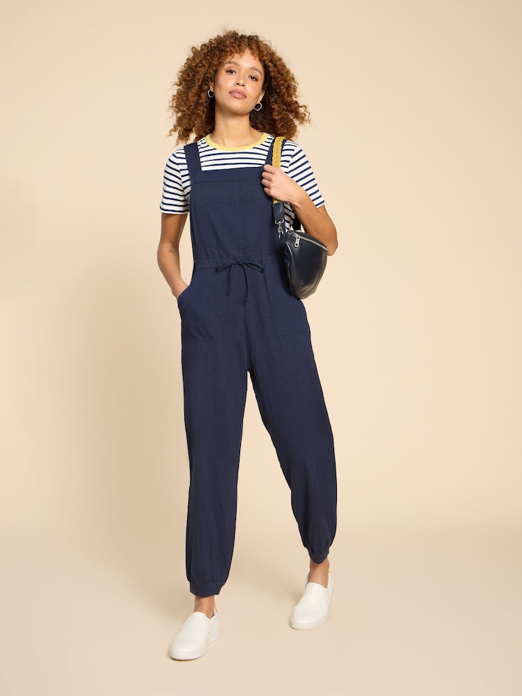 White Stuff Navy Blue 100% Cotton Jersey Daphne Dungarees - Image 1 of 7
