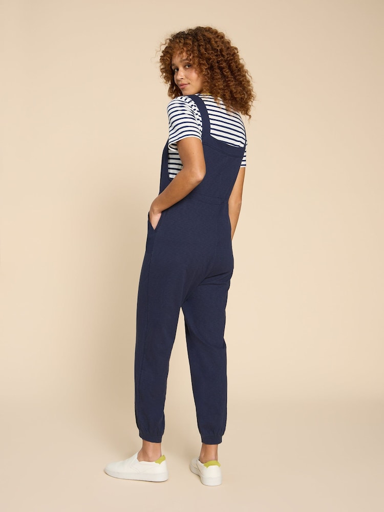 White Stuff Navy Blue 100% Cotton Jersey Daphne Dungarees - Image 3 of 7