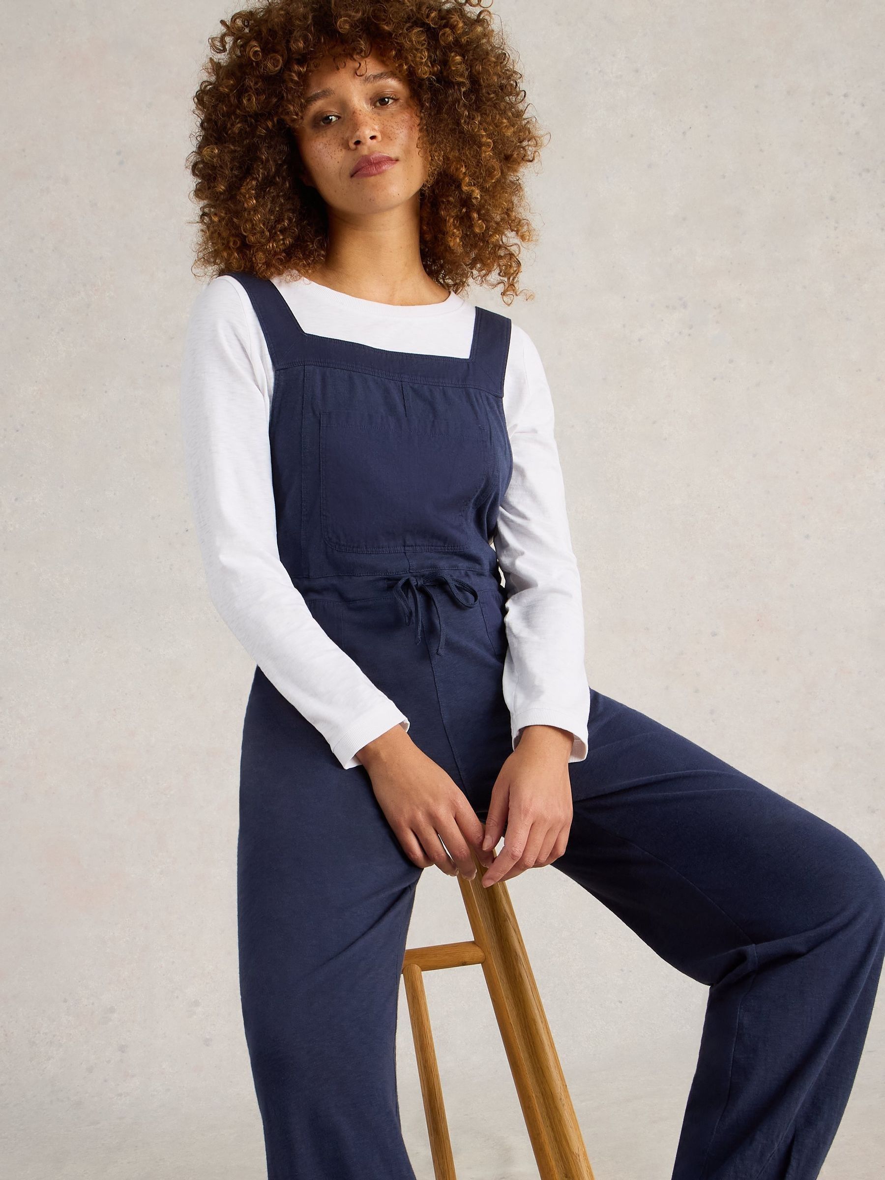 Buy White Stuff Navy Blue 100% Cotton Jersey Daphne Dungarees from