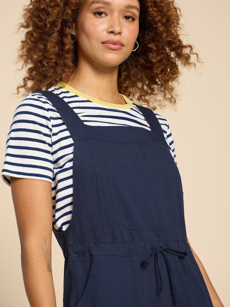 White Stuff Navy Blue 100% Cotton Jersey Daphne Dungarees - Image 4 of 7