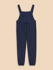 White Stuff Navy Blue 100% Cotton Jersey Daphne Dungarees - Image 7 of 7