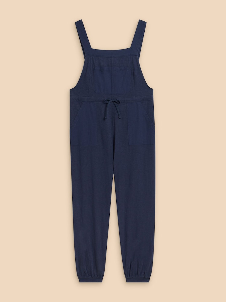 White Stuff Navy Blue 100% Cotton Jersey Daphne Dungarees - Image 7 of 7