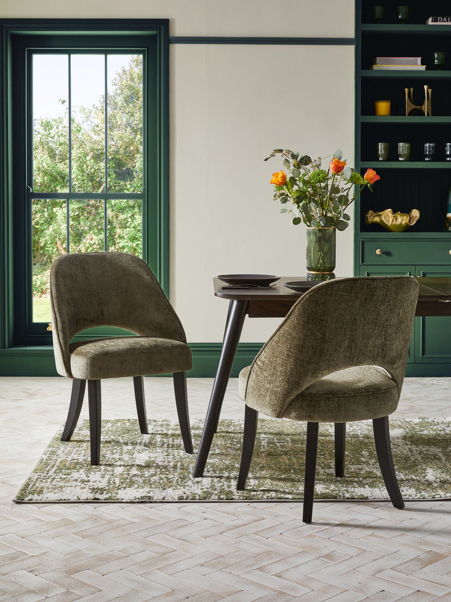 Buy Set of 2 Plush Chenille Moss Green Remi Black Leg Dining Chairs from the Next UK online shop