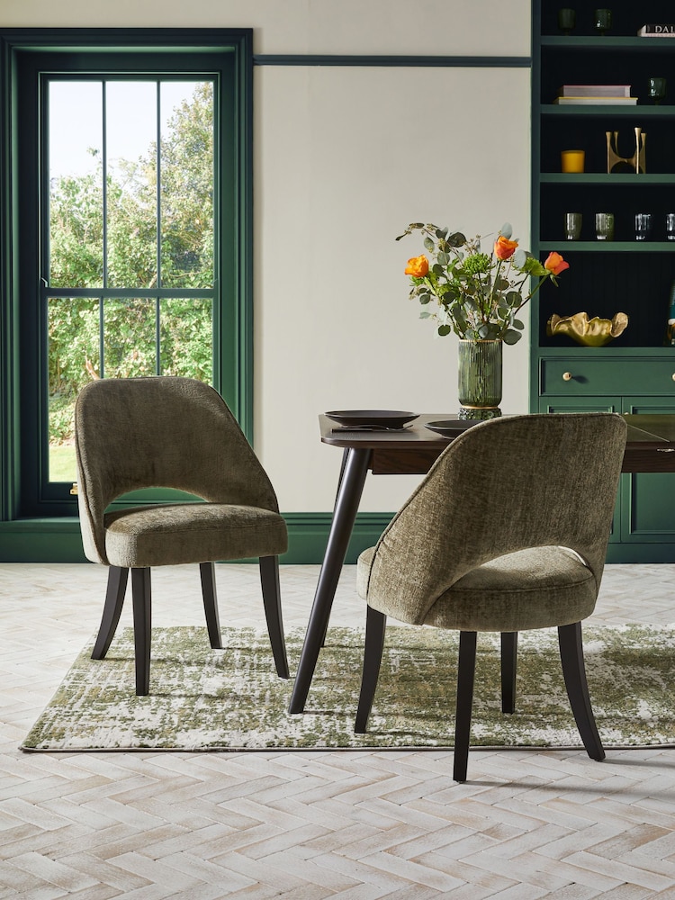 Set of 2 Plush Chenille Moss Green Remi Black Leg Dining Chairs - Image 1 of 8