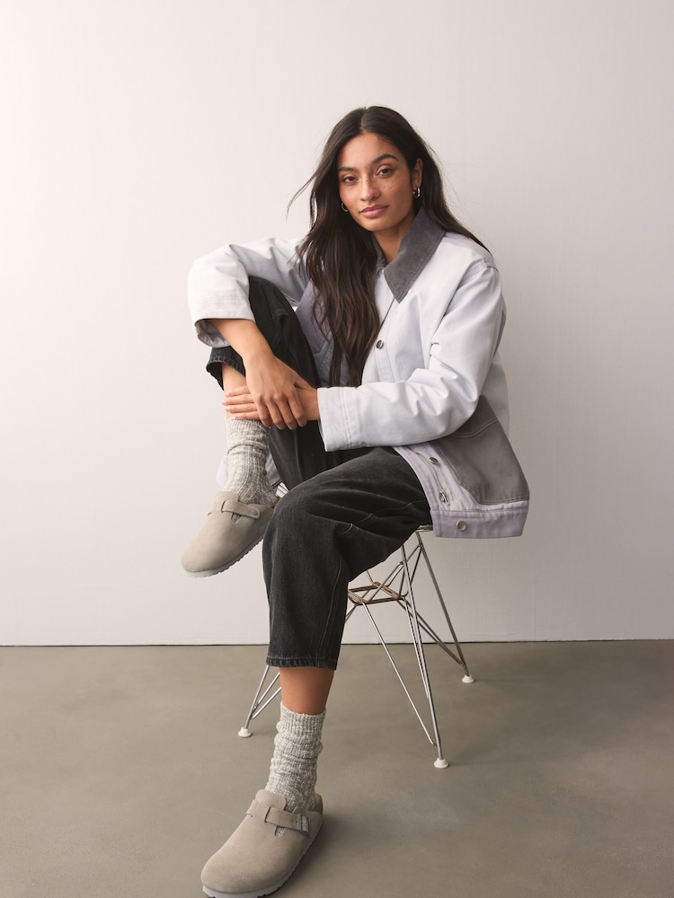 Birkenstock Grey Boston Suede Clogs - Image 3 of 8