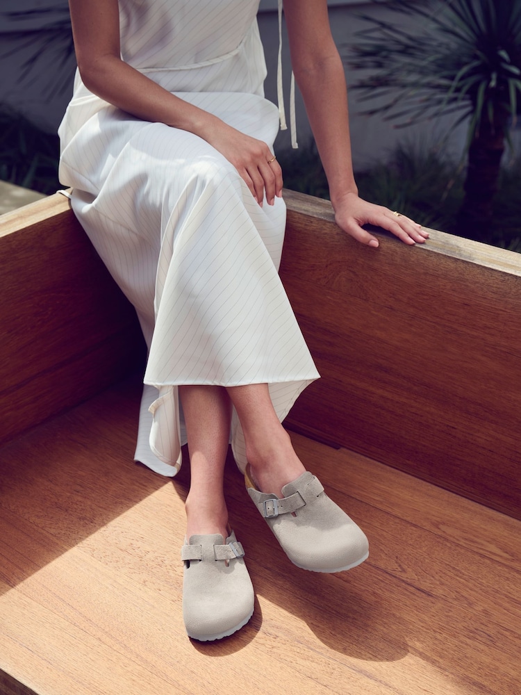 Birkenstock Grey Boston Suede Clogs - Image 4 of 8