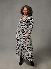 Live Unlimited Black/White Curve Linear Print Shirt Dress - Image 1 of 5