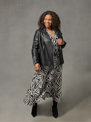 Live Unlimited Black/White Curve Linear Print Shirt Dress - Image 2 of 5
