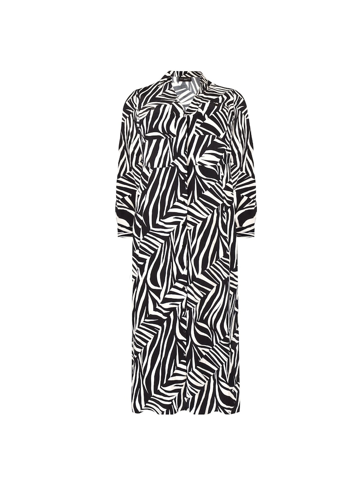 Live Unlimited Black/White Curve Linear Print Shirt Dress - Image 5 of 5