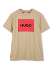 Cream - HUGO logotipa īsroku T-krekls - Attēls 1 no 3