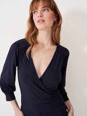 Crew Clothing Company Dark Blue 3/4 Sleeve Wrap Top - Image 3 of 5