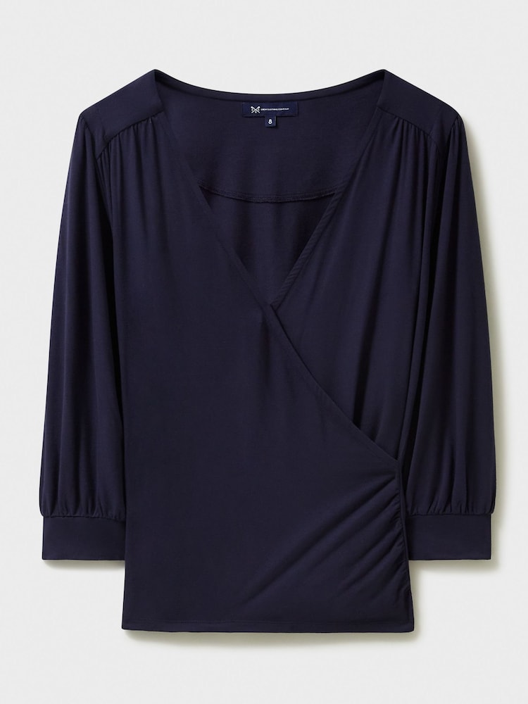Crew Clothing Company Dark Blue 3/4 Sleeve Wrap Top - Image 5 of 5