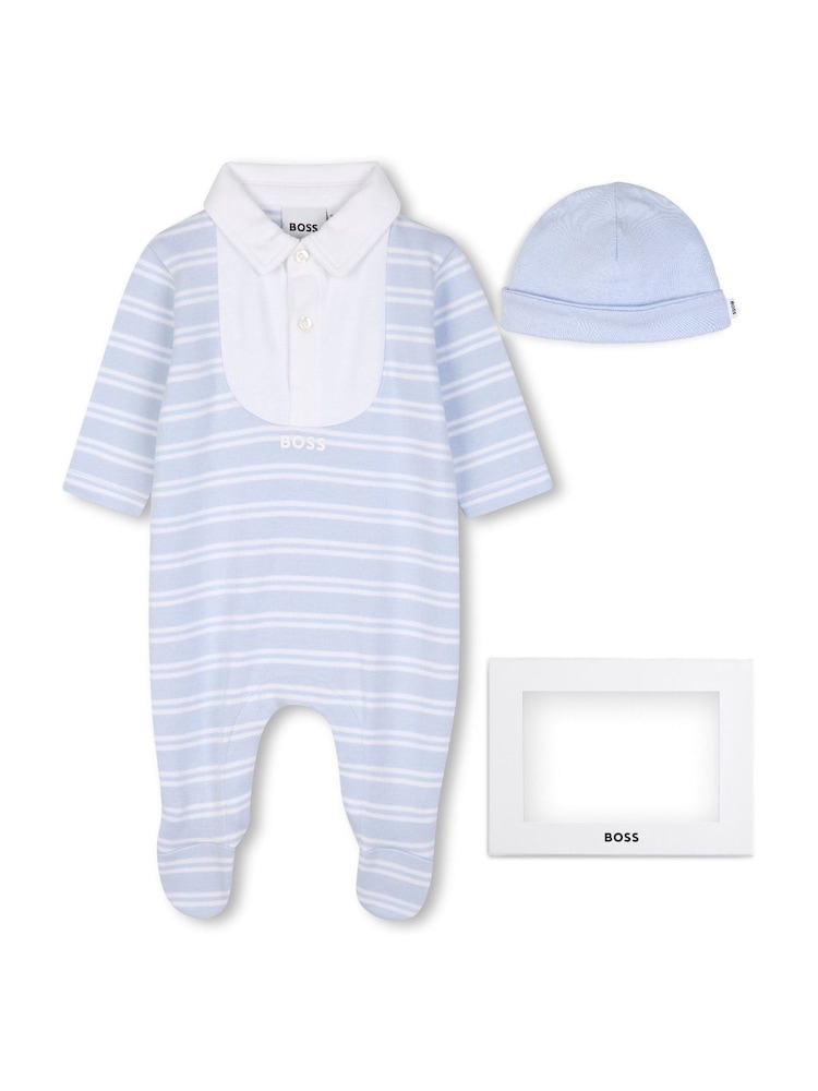 BOSS Blue Pyjamas And Hat Set - Image 1 of 7 BOSS Blue Pyjamas And Hat Set - Image 1 of 7