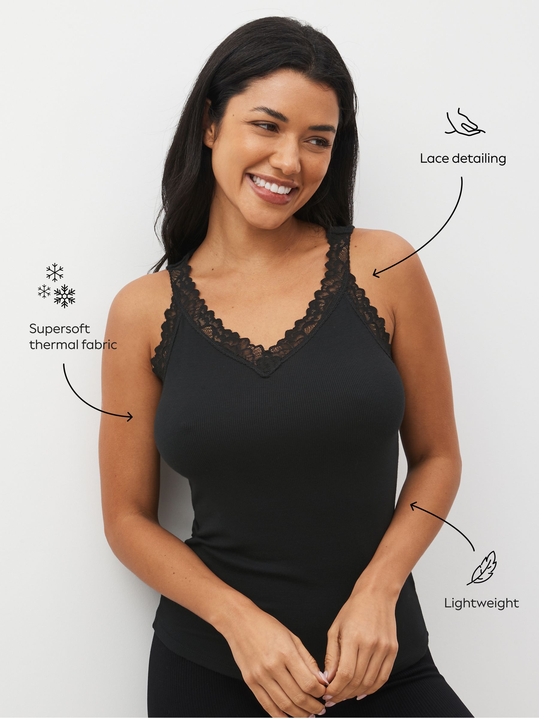 Buy Black Thermal Base Layer Lace Trim Vest from Next USA