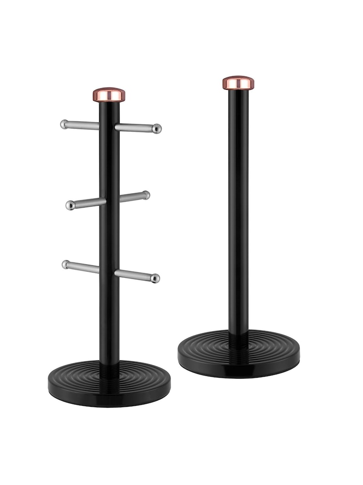 Tower Set of 2 Black Black And Rose Gold Mug Tree And Towel Holder - Image 1 of 1 Tower Set of 2 Black Black And Rose Gold Mug Tree And Towel Holder - Image 1 of 1