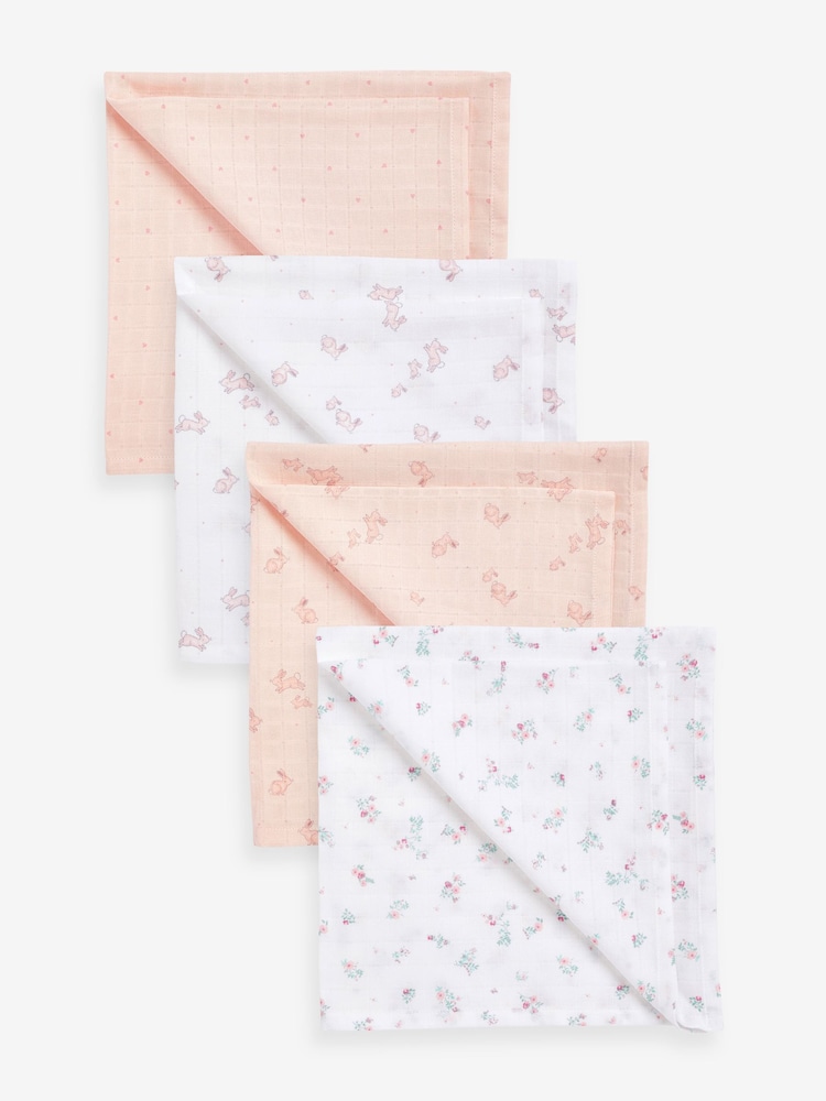 Roza zajec - 100% bombaž Muslin dojenček Krpe 4 komplet - Slika 1 iz 6 Roza zajec - 100% bombaž Muslin dojenček Krpe 4 komplet - Slika 1 iz 6