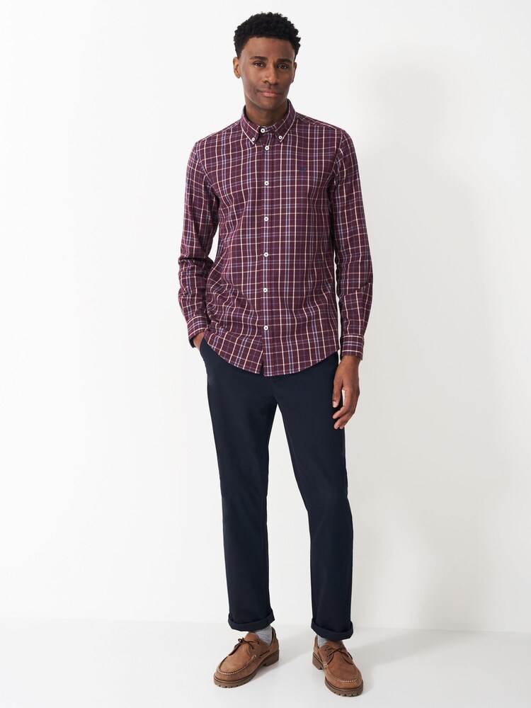 Crew Clothing Red Richmond Brushed 100% Cotton Checked Shirt - Image 1 of 5