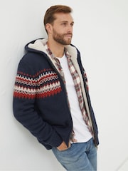 FatFace Blue Borg Lined Fairisle Knit Hoodie - Image 1 of 5