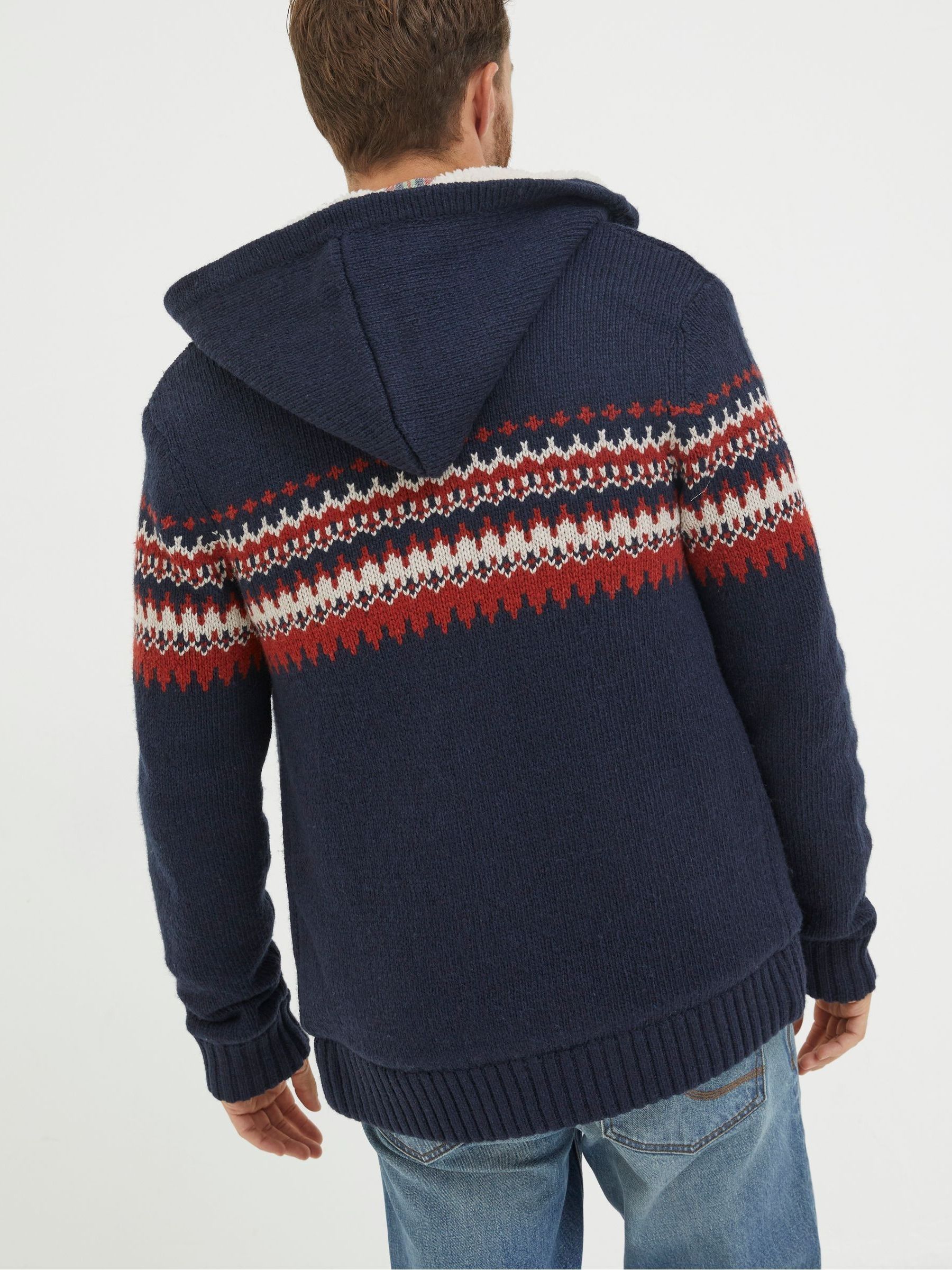 Buy FatFace Blue Borg Lined Fairisle Knit Hoodie from Next Luxembourg